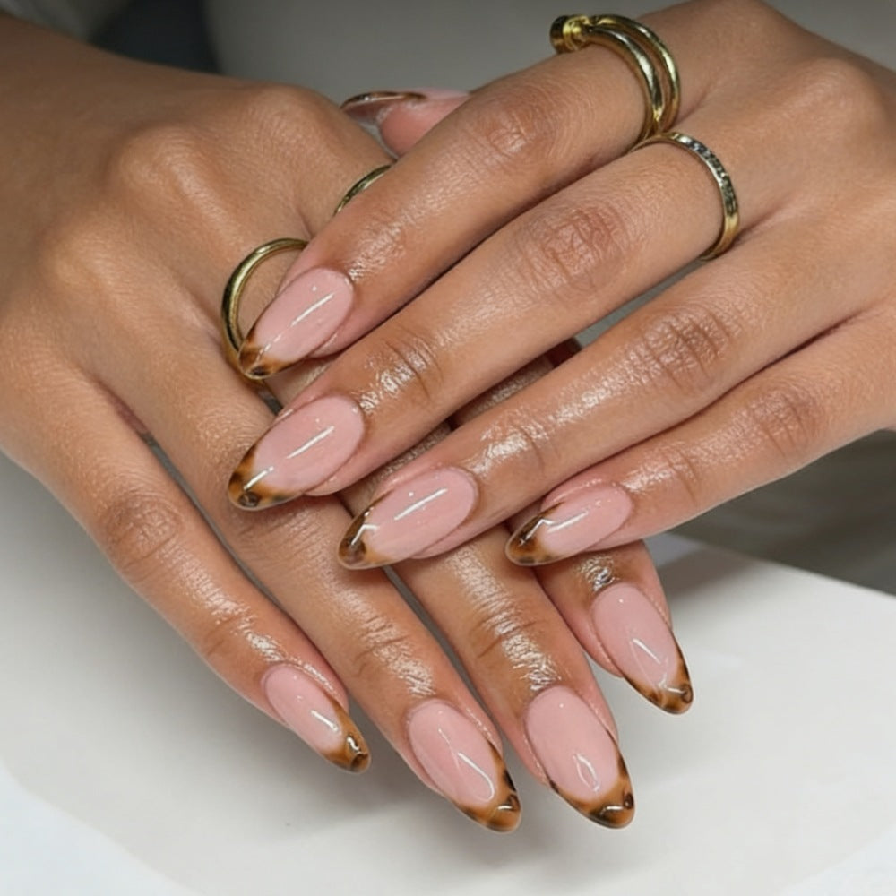 Almond-Shaped Press-On Nails with Elegant Brown Tips Stornfield