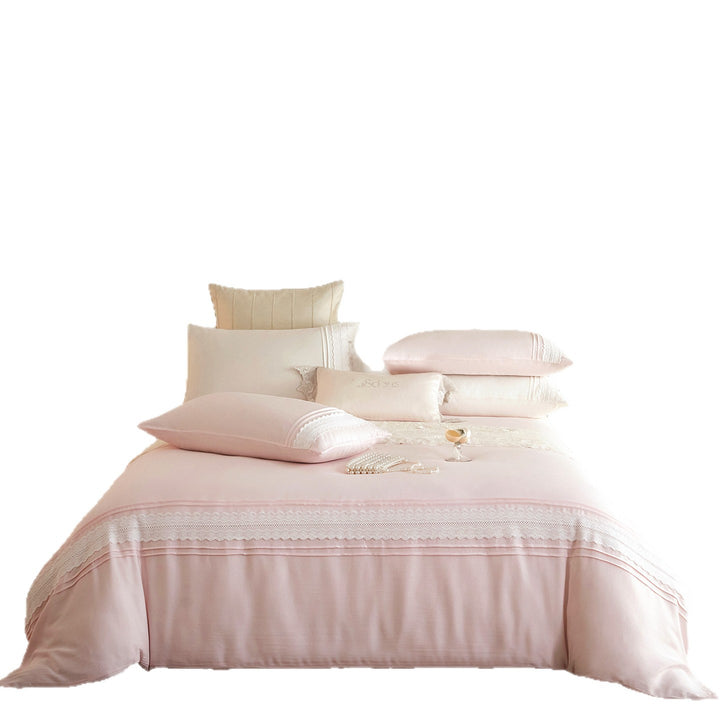 High-quality cotton percale bedding set with fine lace trim