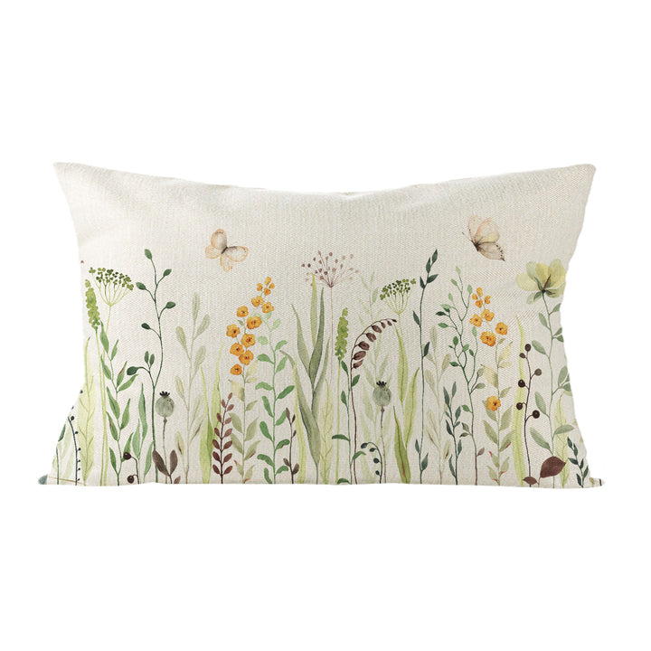 Botanical Watercolor Cotton-Linen Throw Pillow Cover