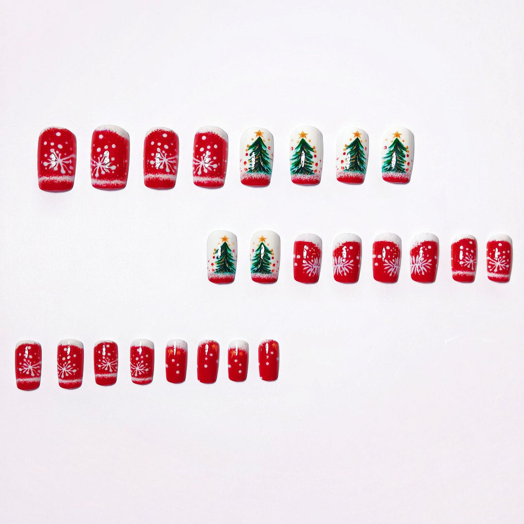 Artificial nails with festive Christmas tree motif Stornfield