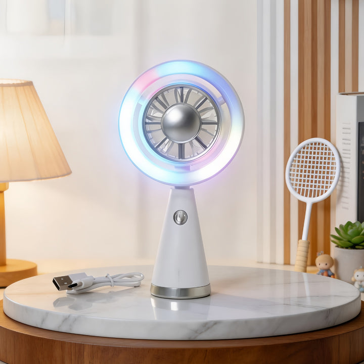 Women Portable RGB Hand Fan with USB Charging Function Stornfield
