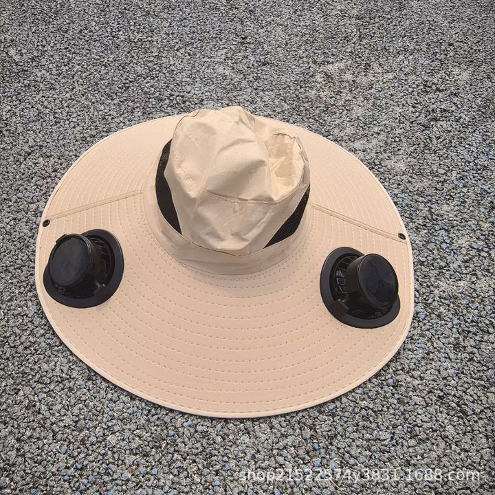 air-cooled sun hat with removable USB fans and wide neck protection Stornfield