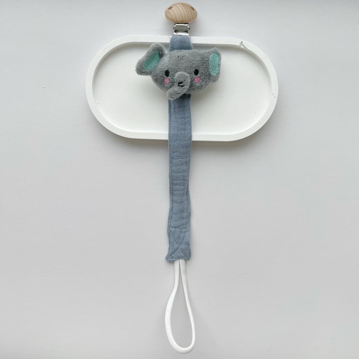 Baby Pacifier Clip with Plush Elephant Head Wooden Safety Clip