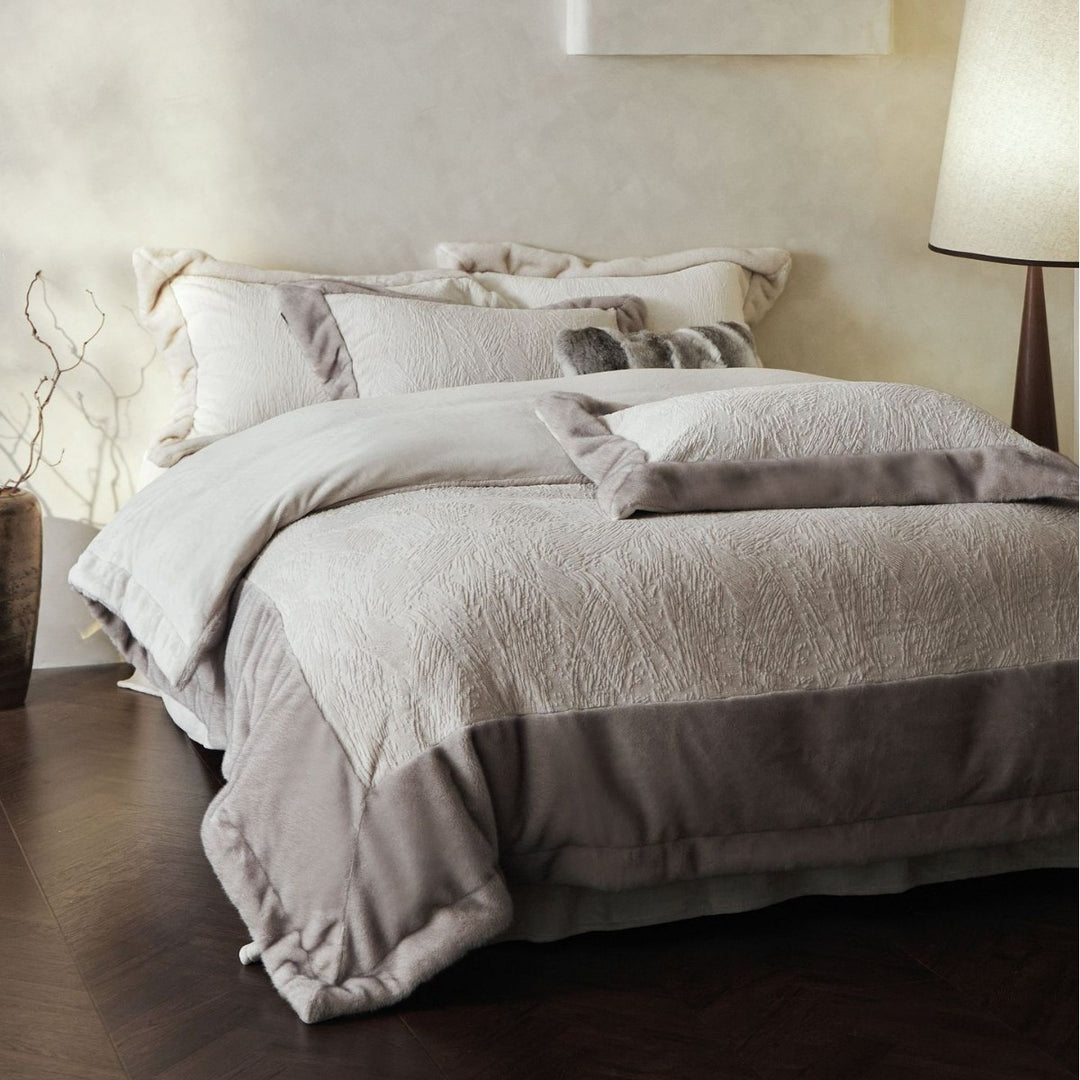 Plush Faux-Fur Reversible Down-Alternative Comforter Set with Velvet-Texture Shams