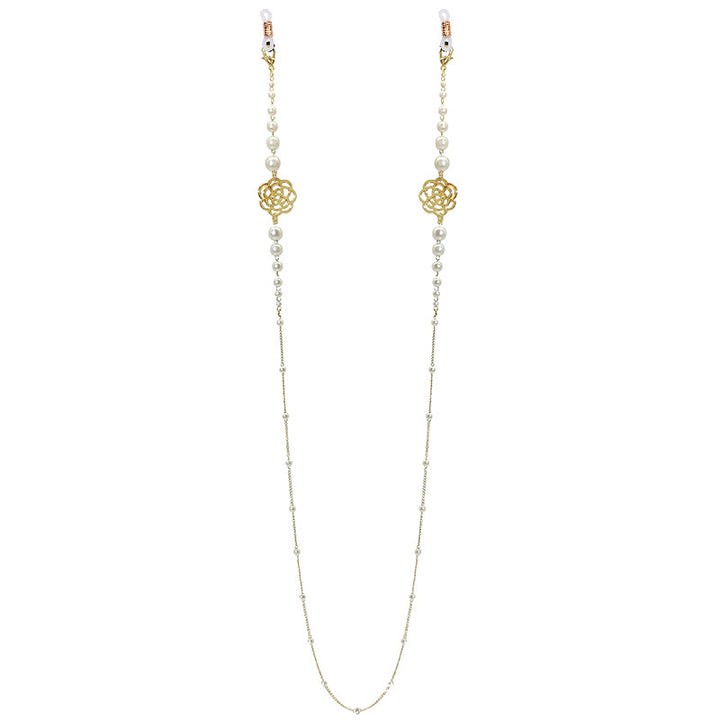 Sparkling glasses holder chain with pearls and floral pendants Stornfield