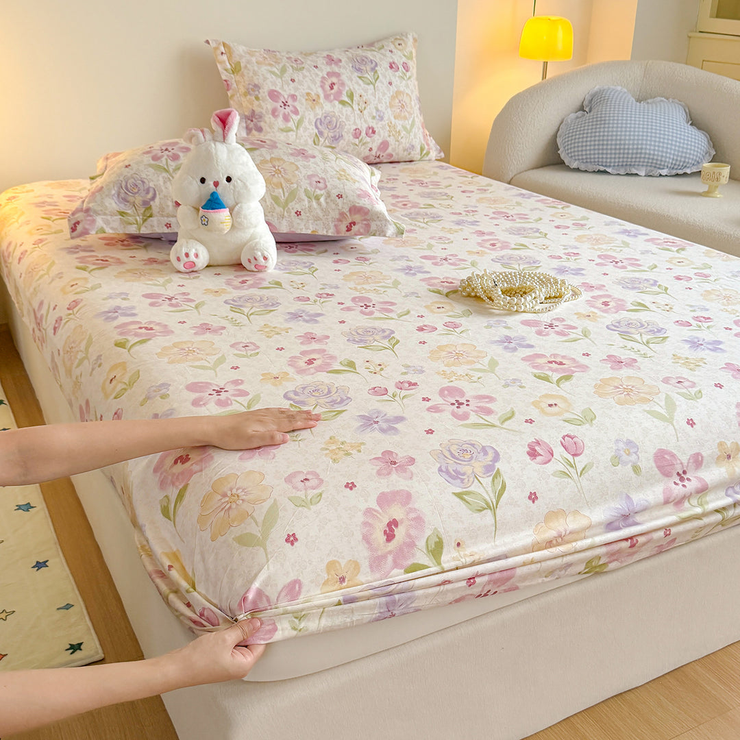 Striped Cotton Blend Fitted Sheet and Pillowcase Set