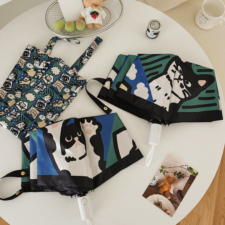 Women's Foldable Umbrella with Playful Cat Pattern Stornfield