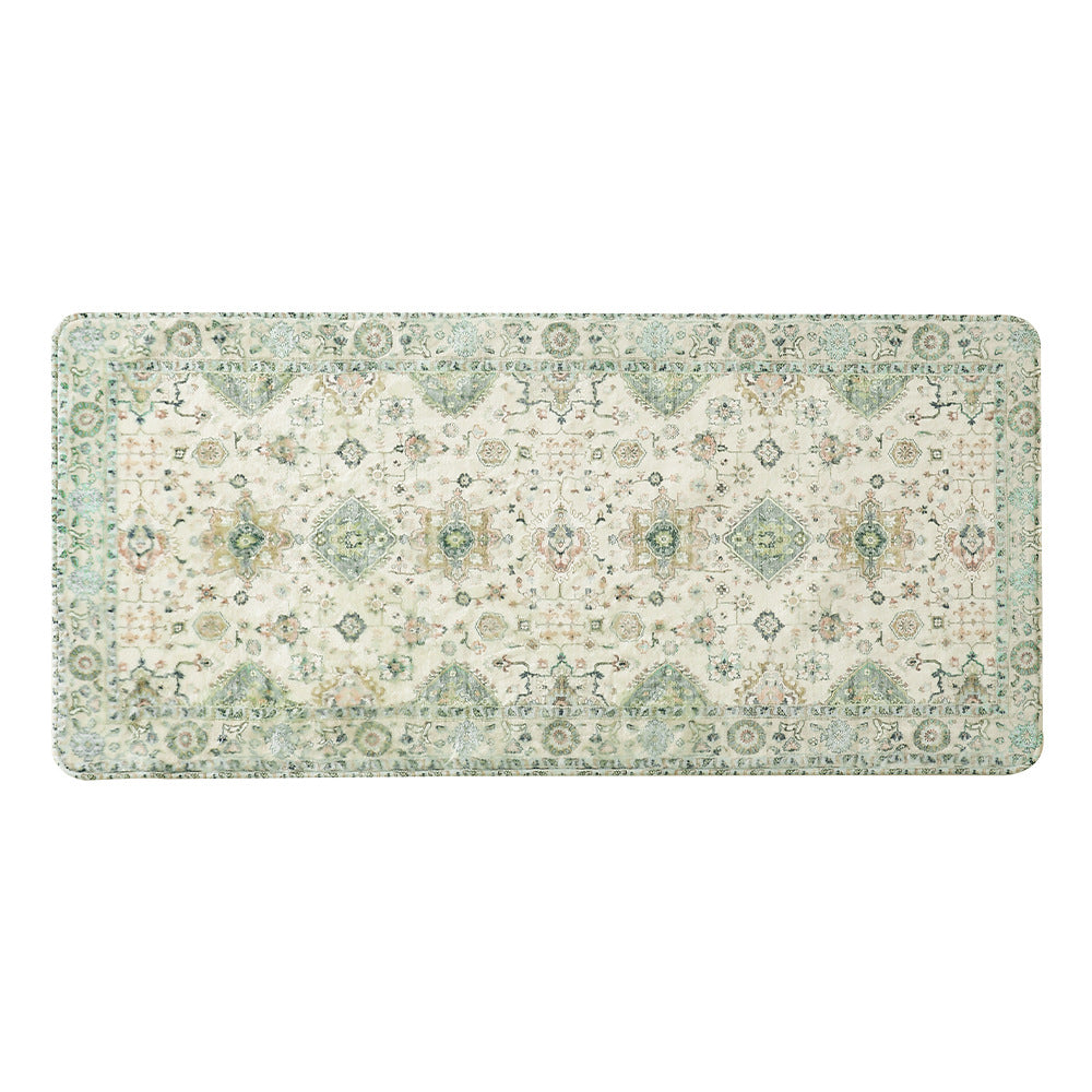 Vintage-inspired flat-woven runner with oriental medallion design and low pile