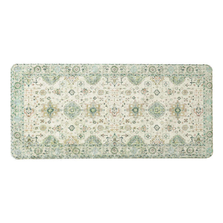 Vintage-inspired flat-woven runner with oriental medallion design and low pile