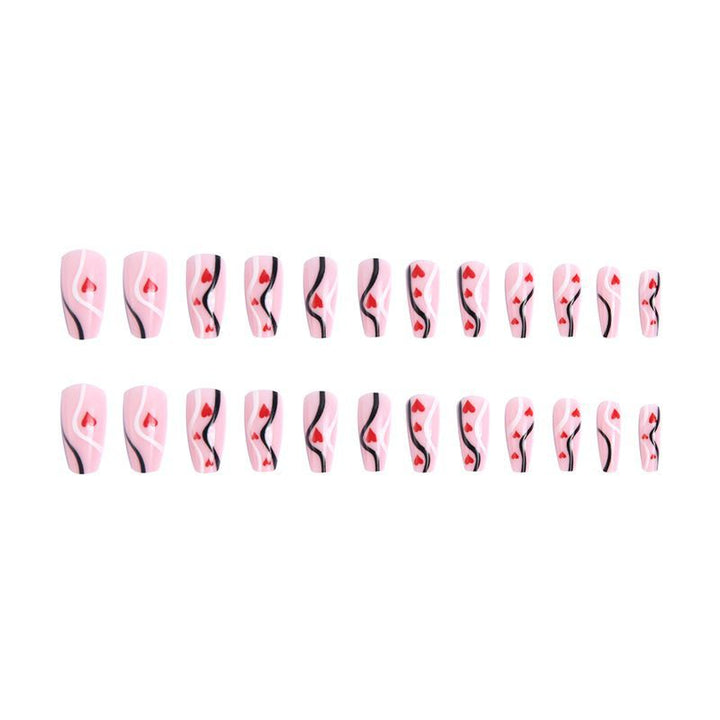 Artificial nails with romantic heart designs and elegant design Stornfield