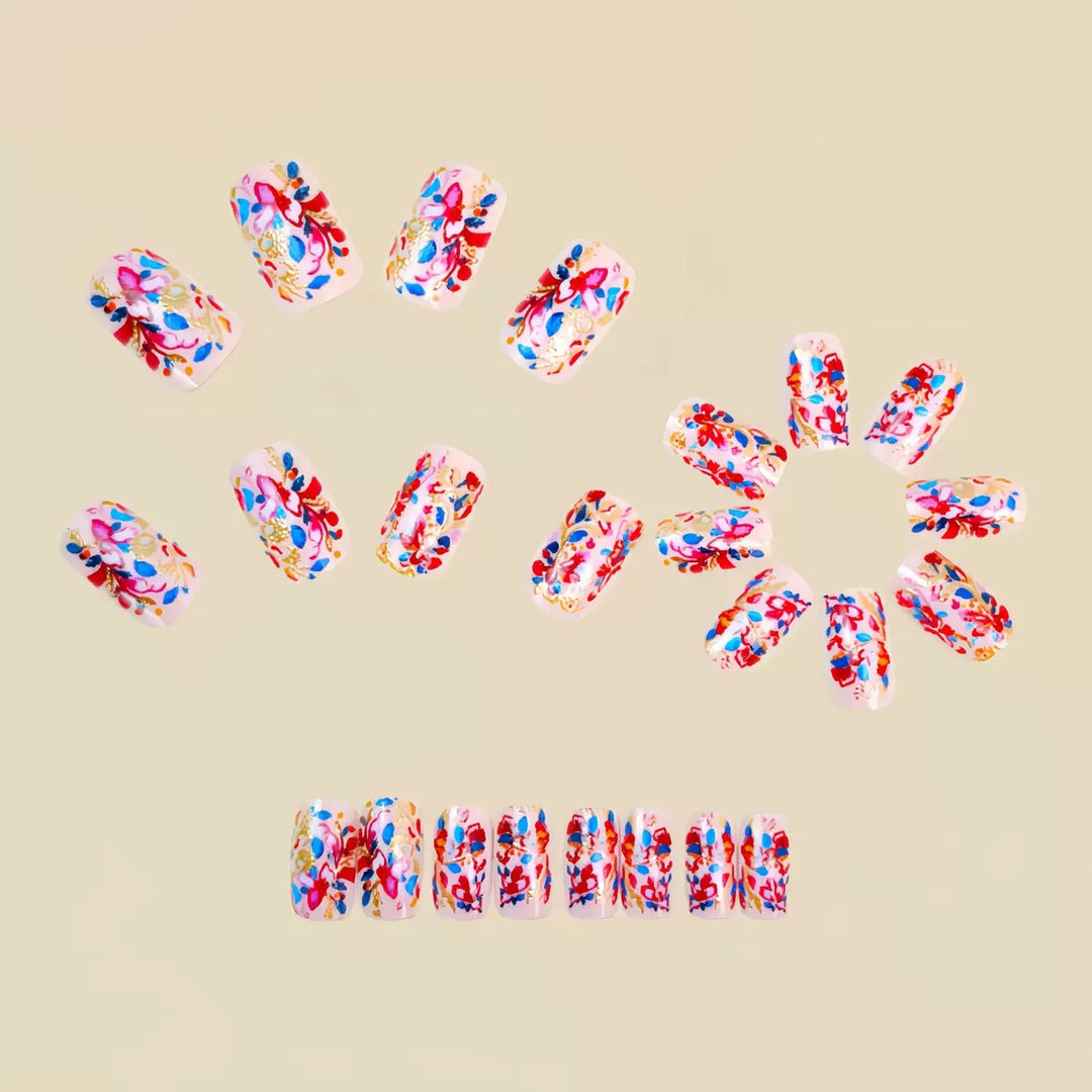 Artificial nail set with intricately detailed floral design Stornfield