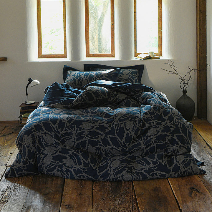 Luxury Jacquard Duvet Cover Set Reversible Cotton-Linen Blend