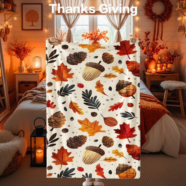 Thanksgiving-Themed Cozy Fleece Blanket