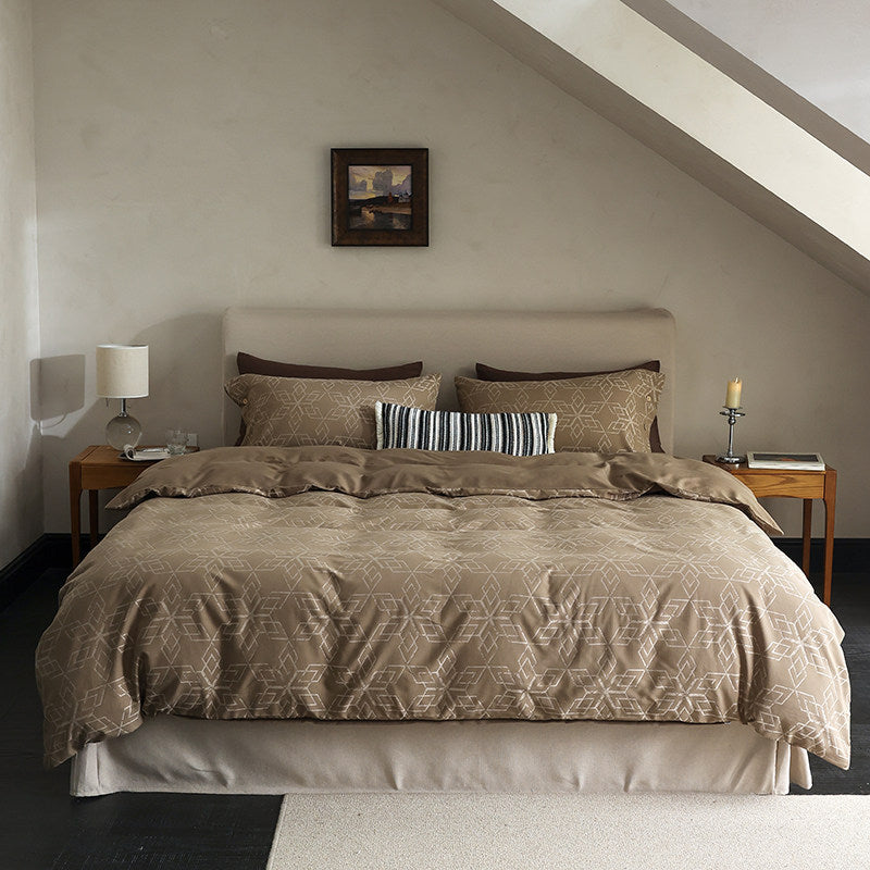 Reversible Geo-Pattern Cotton-Linen Duvet Cover Set with Hidden Closure and Pillow Shams