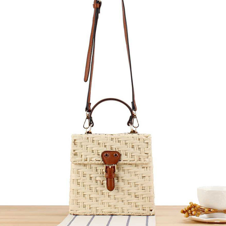 Handbag Made of Handwoven Natural Material with Stylish Leather Closure Stornfield