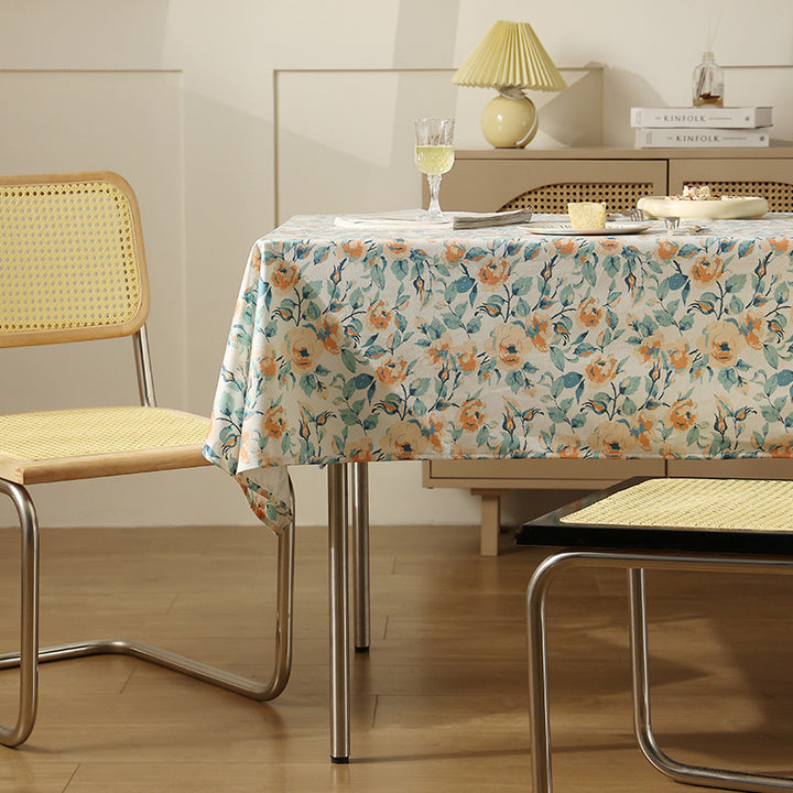 Wipeable tablecloth made of polyester with floral watercolor look and water-repellent coating Stornfield