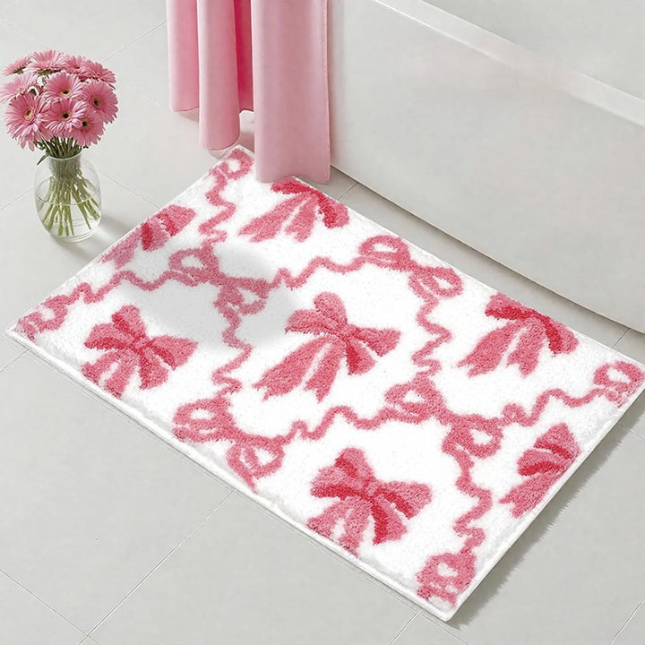 Decorative Bow-Themed Bath Mat