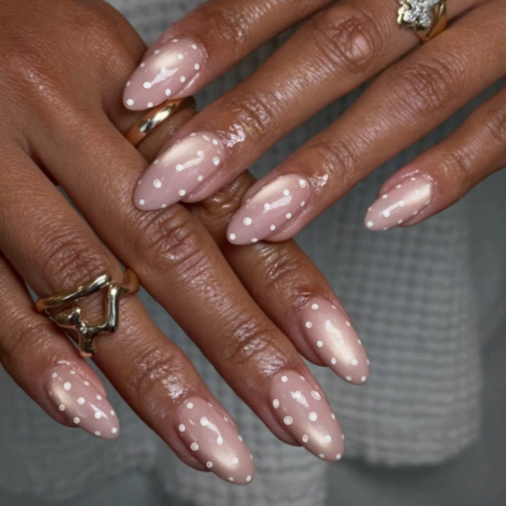 Elegant Almond-Shaped Press-On Nail Set with Polka Dot Design Stornfield