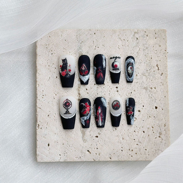 Decorative Press-On Nail Art Set with Floral Accents  1791773215