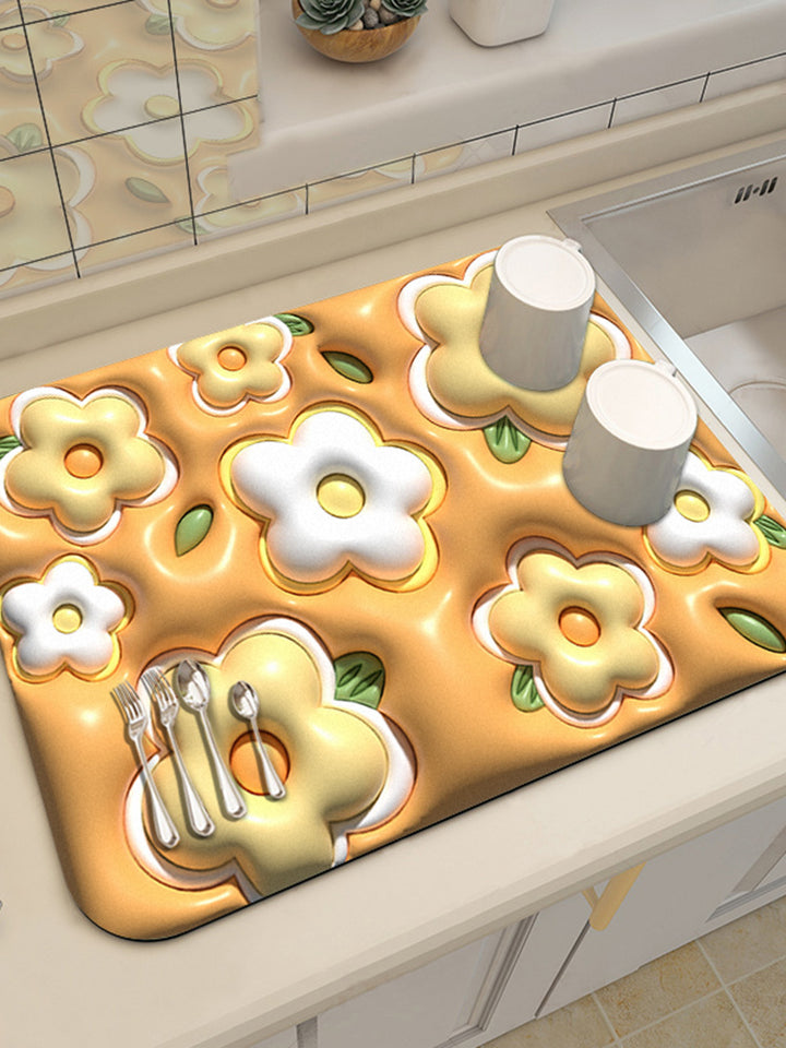 Decorative Soft Floral Patterned Kitchen Mat