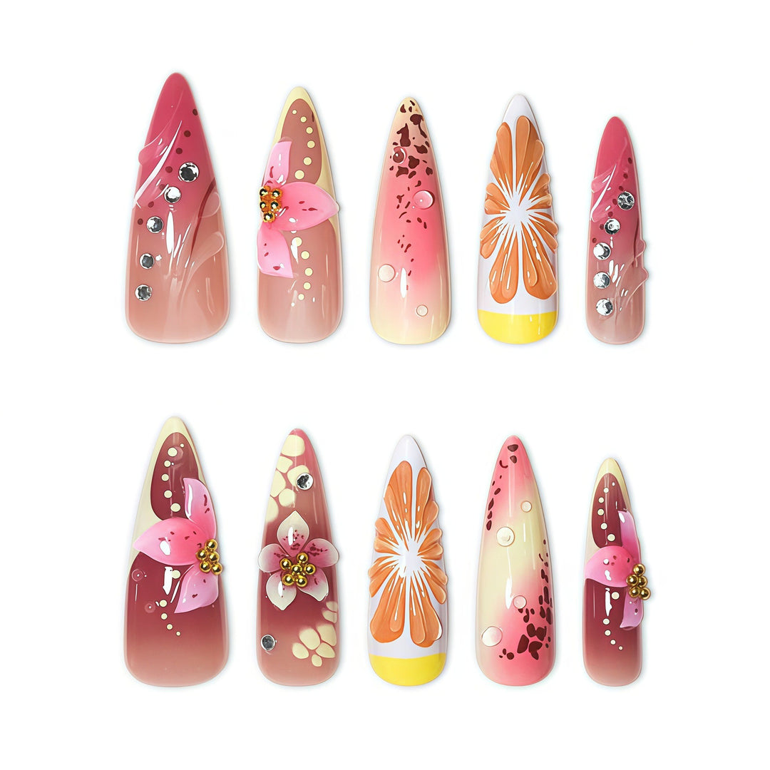 Floral Design Stiletto Nail Enhancements Stornfield