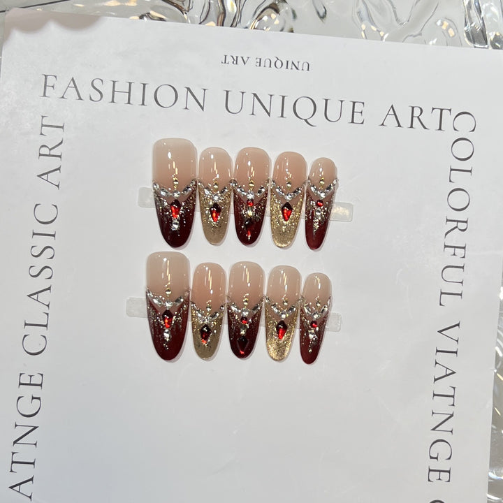 Premium Press-On Nail Art Set with Elegant Heart & Leaf Design Stornfield