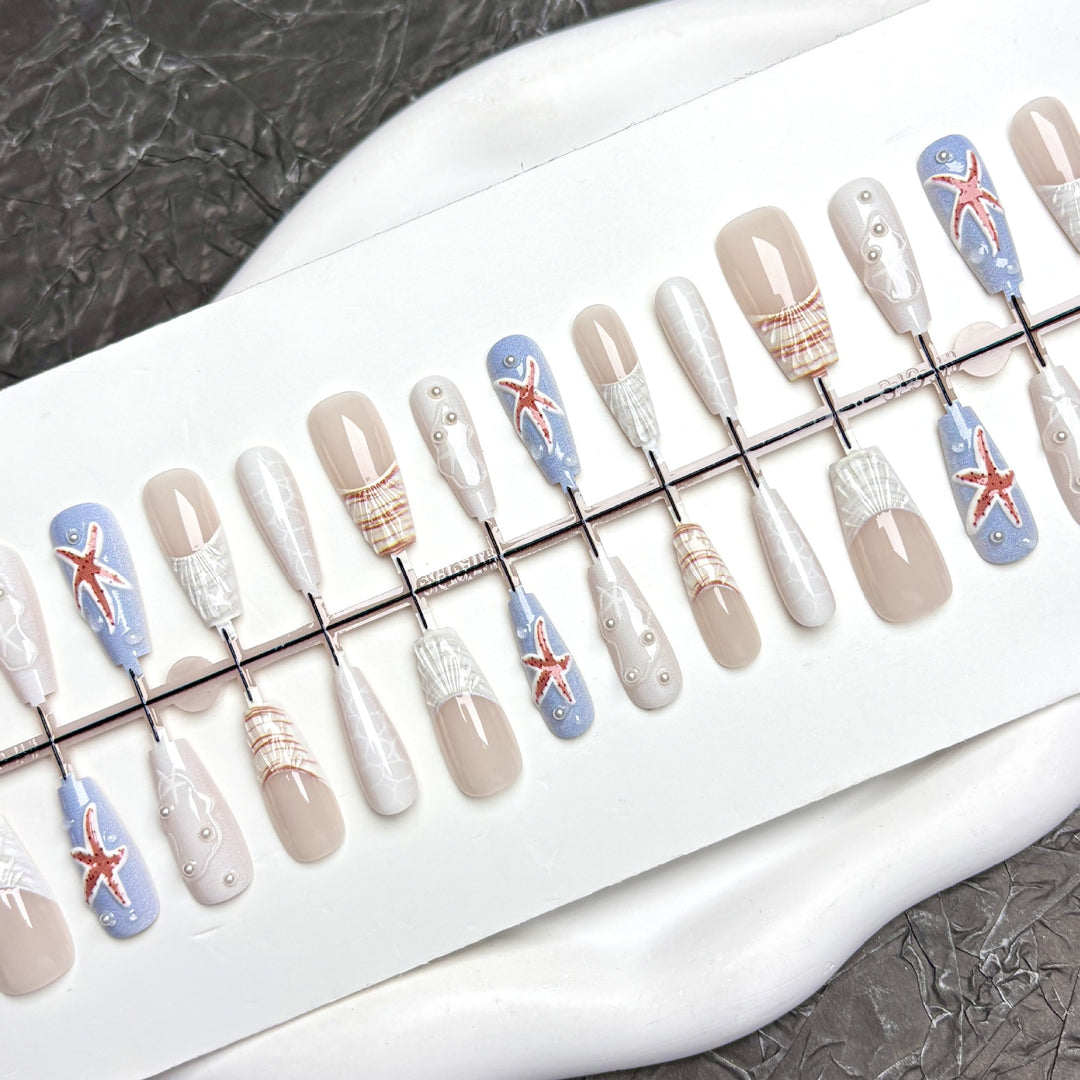Coastal Themed Press-On Nail Art Set