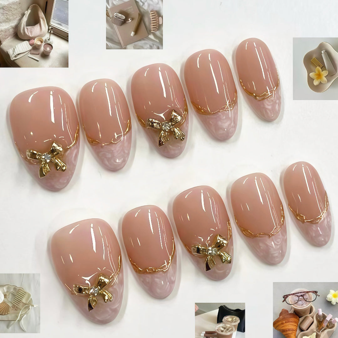 Glamorous Bow-Embellished Press-On Nails