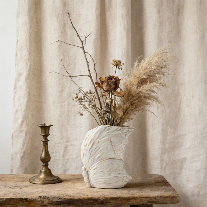 Biologically Shaped Ceramic Leaf Wing Accent Vase Planter