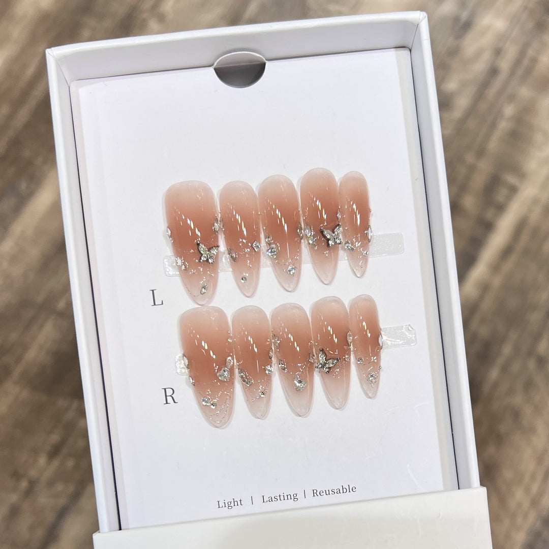 Handcrafted Stiletto Press-On Nail Set with Gemstone Accents Stornfield