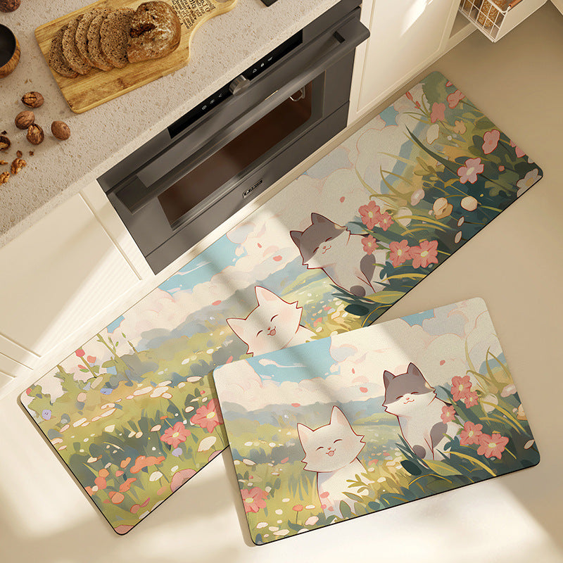 Cartoon-Themed Anti-Fatigue Kitchen Mat