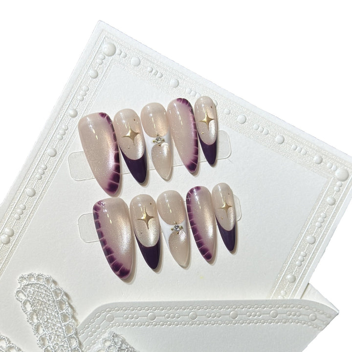 Elegant Press-On Nail Art Set with Crystal Details Stornfield