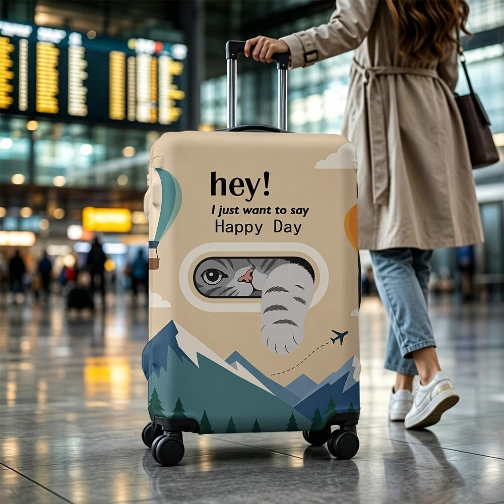 Unisex stretchable suitcase cover with three-dimensional cat window design, scratch-resistant stretch polyester and zipper Stornfield