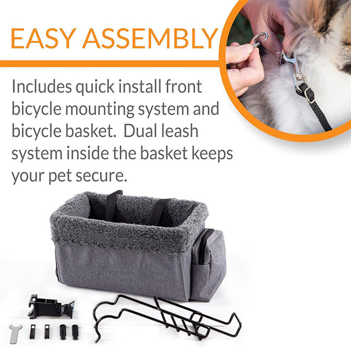 front-mounted plush pet bike basket with sherpa liner and mesh storage Stornfield