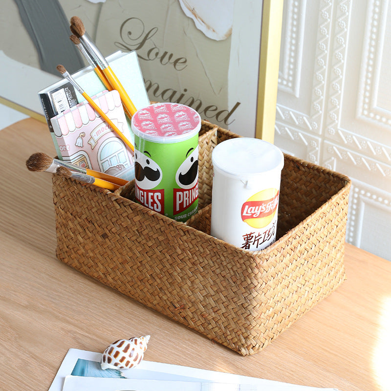 Unisex storage basket with three compartments made of handwoven natural material Stornfield