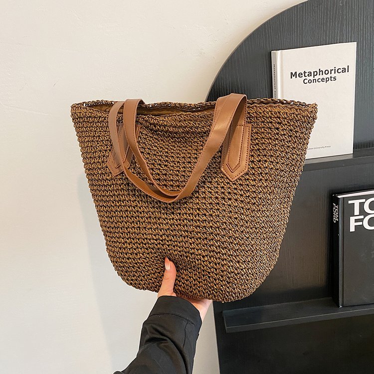 Braided shopping bag with leather handles Stornfield