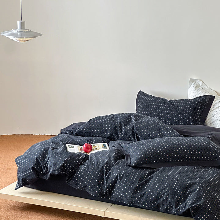 Breathable cotton bed linen set with fine dot stripe texture