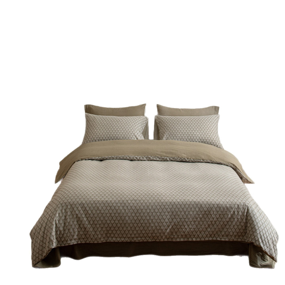 Reversible Linen-Blend Textured Duvet Cover Set with Jacquard Herringbone Pattern