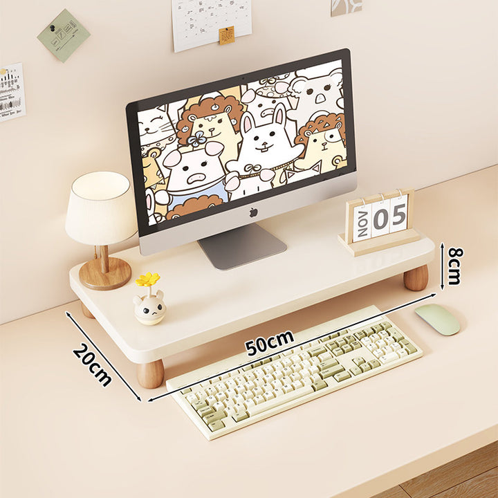 Solid Wood Monitor Riser with Tiered Desk Organizer and Cable Management