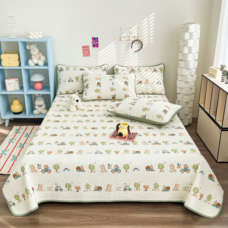 Lightweight Quilted Floral Bedspread Set with Piped Edge and Matching Pillow Shams