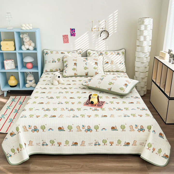 Lightweight Quilted Floral Bedspread Set with Piped Edge and Matching Pillow Shams
