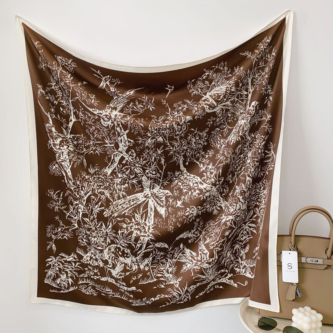 Women's silk scarf in elegant botanical design Stornfield