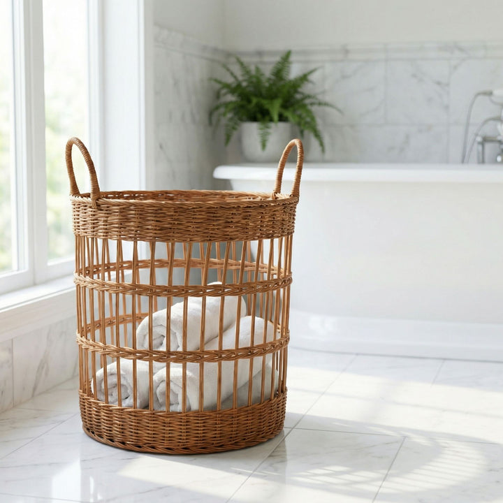 Handcrafted laundry basket made from natural rattan Stornfield