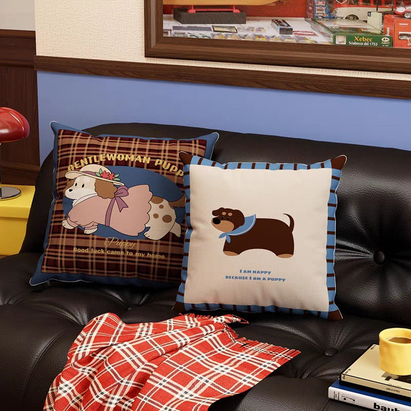 Cartoon Dog-Themed Decorative Throw Pillow