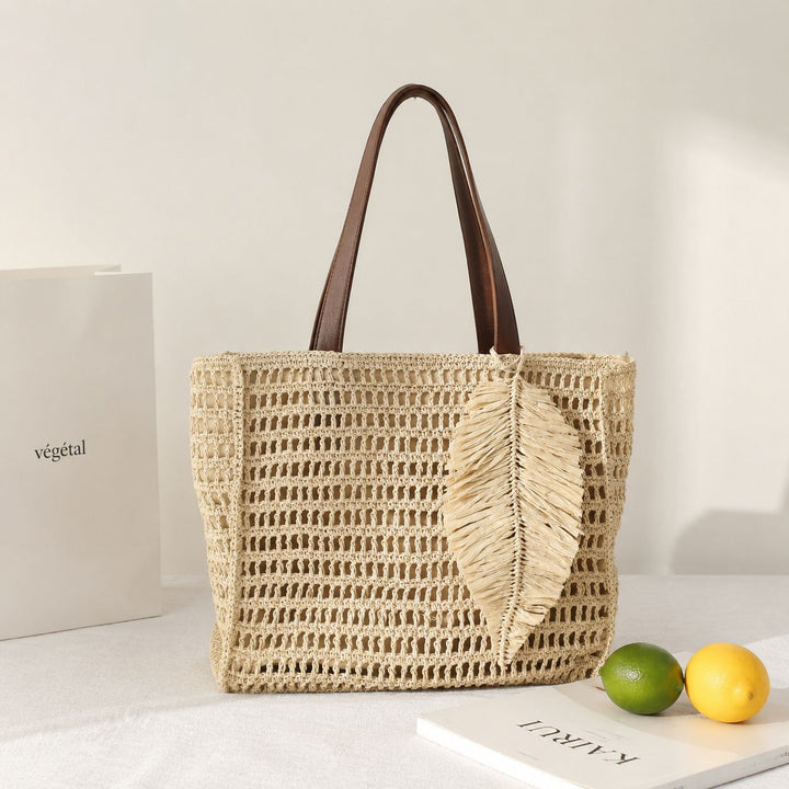 Macramé Beach Bag with Leather Accents Stornfield