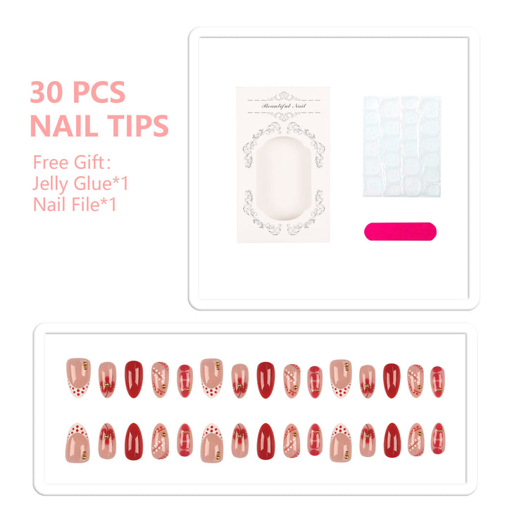 Artistic Press-On Nail Set with Decorative Accents