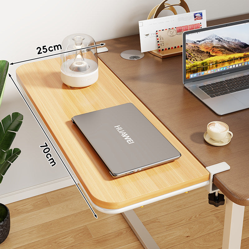 Clamp-On Bamboo Desk Extension Shelf with Adjustable Metal Clamp and Rounded Edge