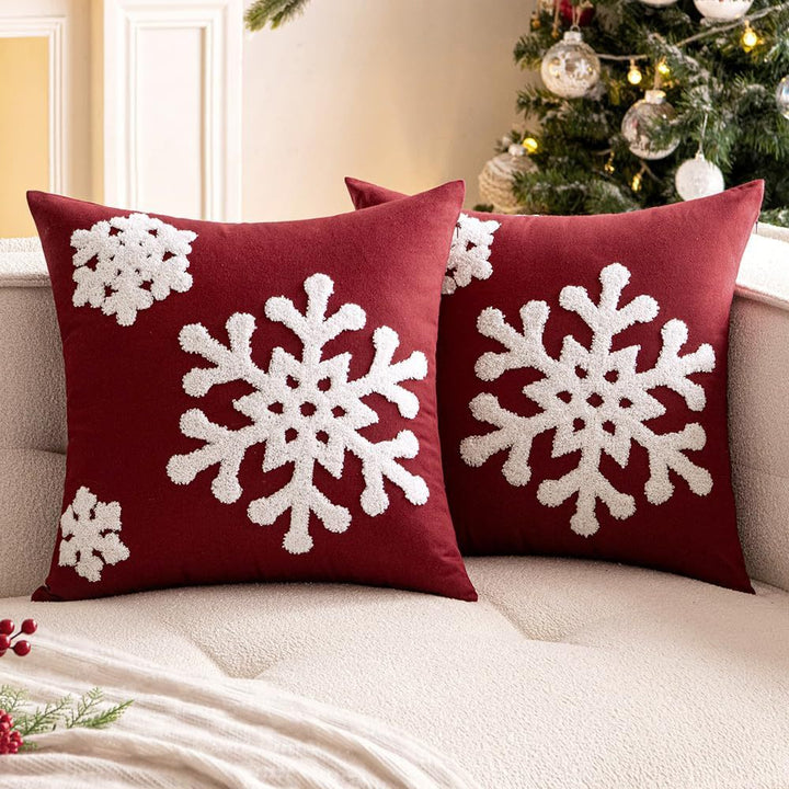 Textured Chenille Snowflake Appliqué Square Throw Pillow Cover