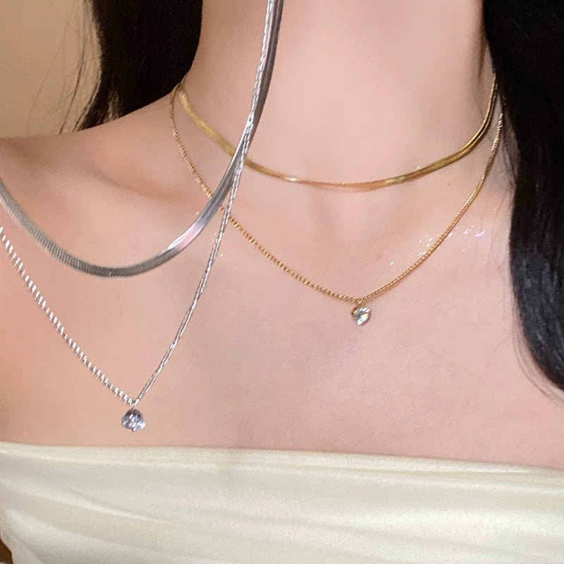 Layered Silver Choker and Pendant Necklace Stornfield
