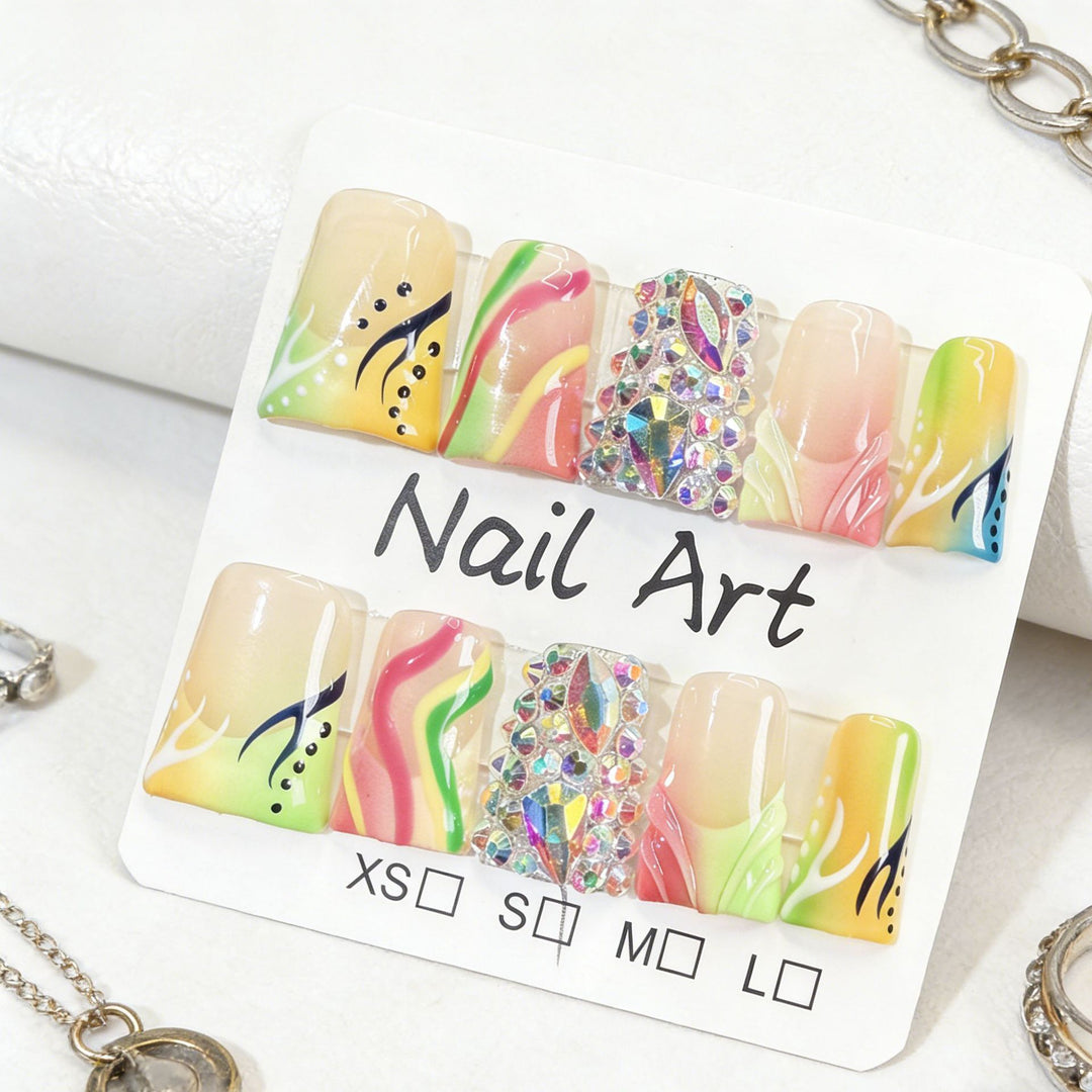 Decorative Press-On Nail Art Set with Gem Accents